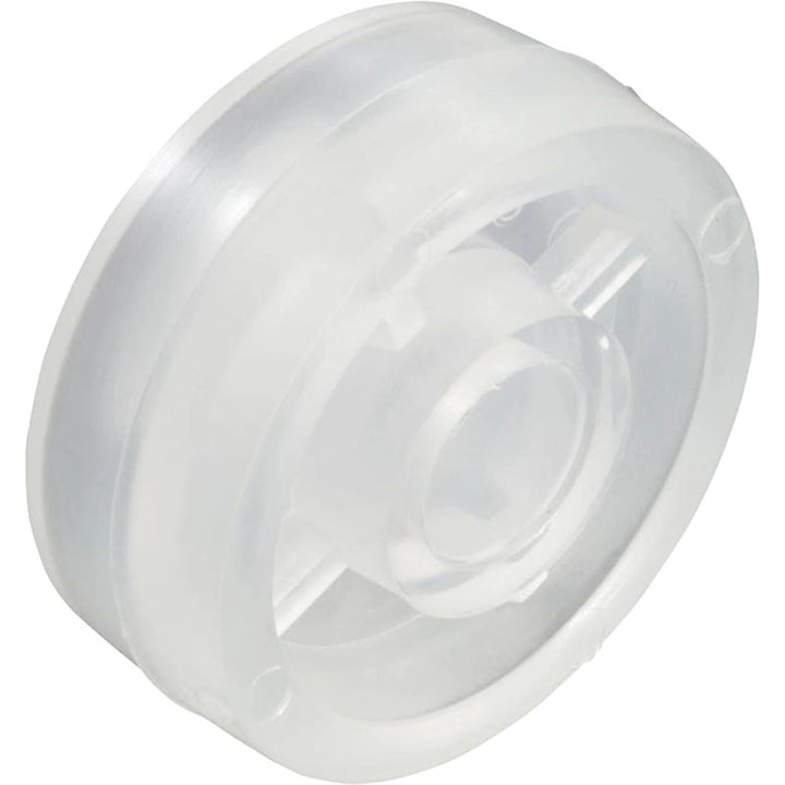 off white solid molded vacuum wheel replacement with a smooth outer surface and central hub opening
