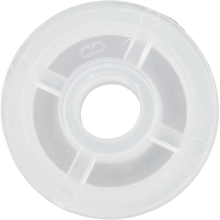 Off white solid molded vacuum wheel replacement with central hole and structural spokes visible from top view