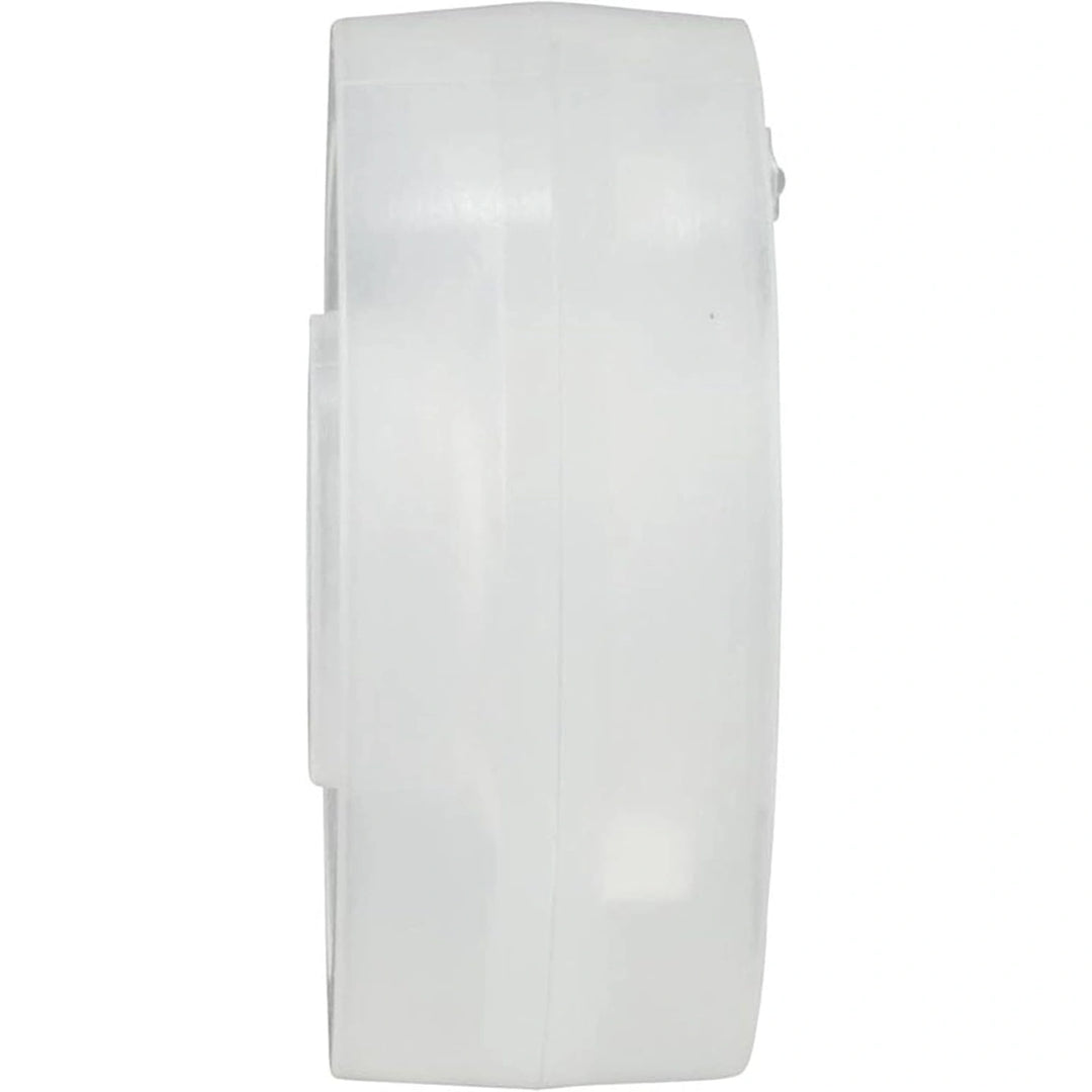 off white solid molded vacuum replacement wheel shown from a side view with smooth curved edges