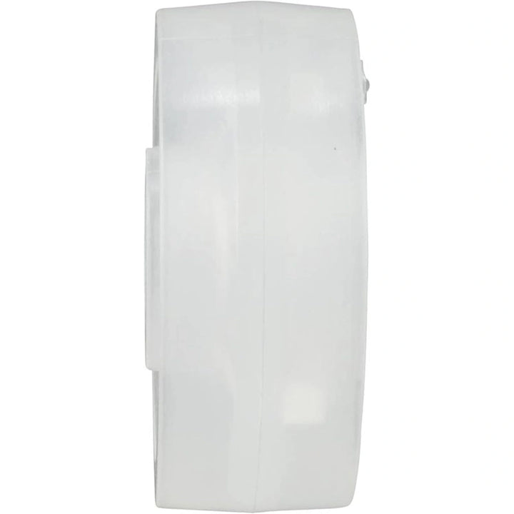 off white solid molded vacuum replacement wheel shown from a side view with smooth curved edges