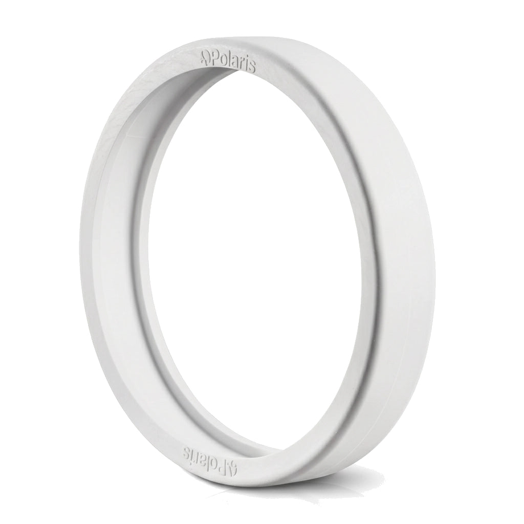 white circular rubber tire insert with Polaris brand name embossed on the outer edge against a white background