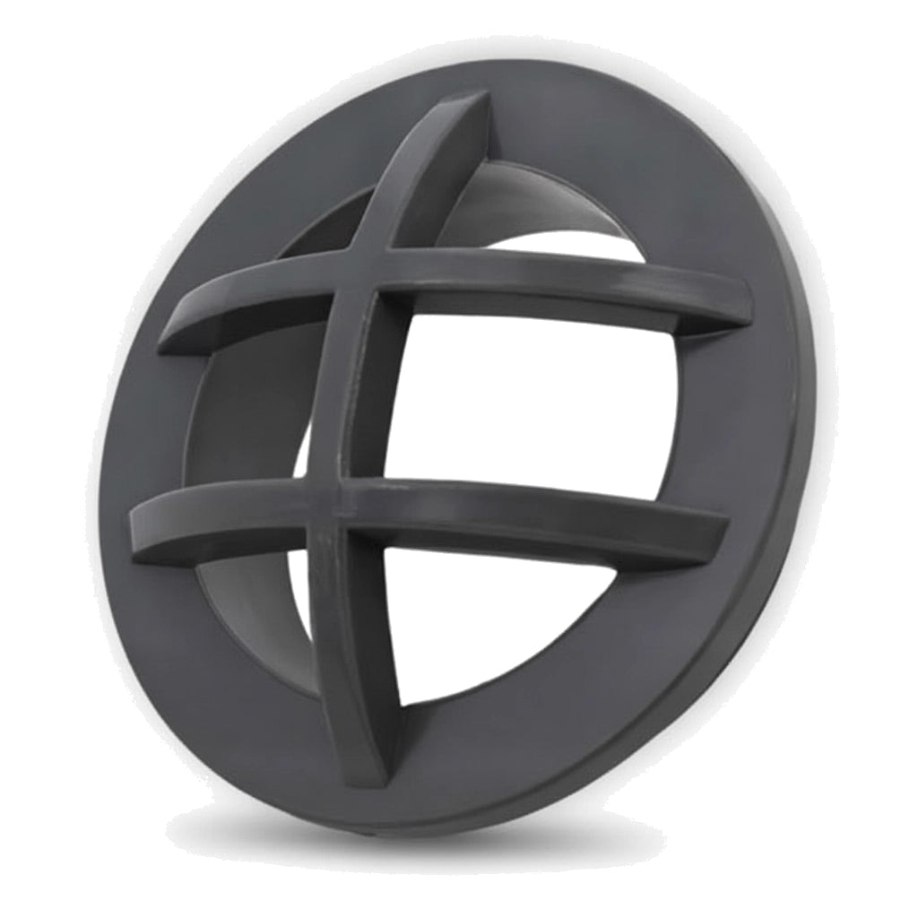 Dark grey round Hayward safety grate insert with crosshatch grid pattern, 1.5in MPT fitting.