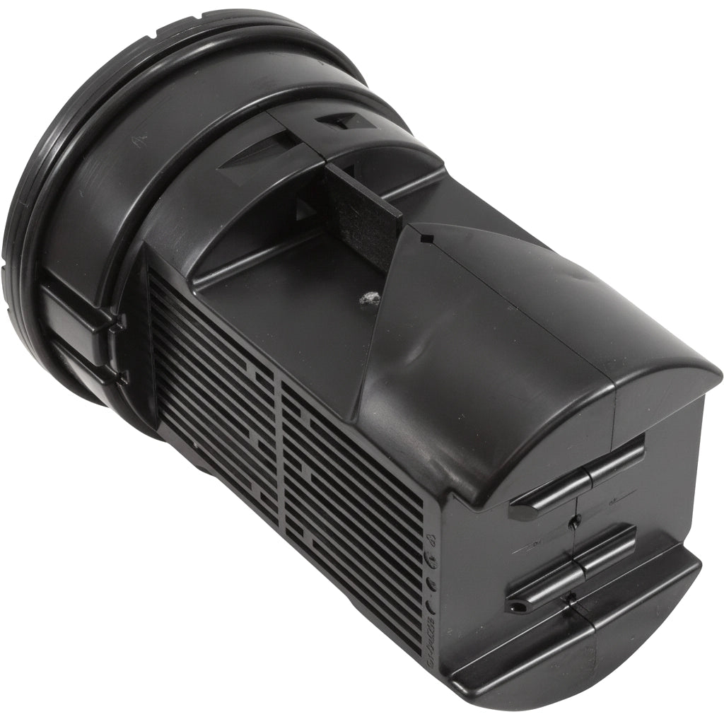 Black plastic Hayward Salt and Swim 3C salt chlorine generator cell housing with ribbed vents and threaded union end.