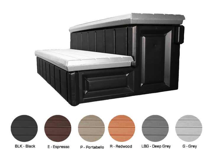 Confer Deep Gray 36" Deluxe Storage Spa Step, Deep Grey Treads &amp; Black Frame | LASS36-SC-LBG-BLK