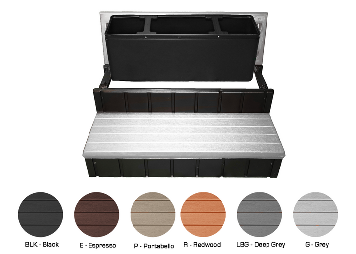Confer Deep Gray 36" Deluxe Storage Spa Step, Deep Grey Treads &amp; Black Frame | LASS36-SC-LBG-BLK