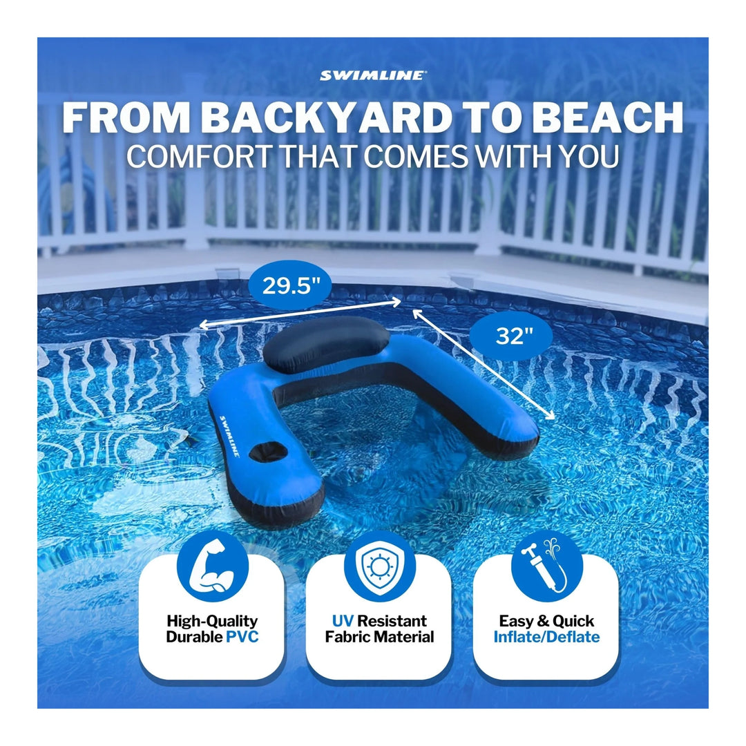 Swimline Fabric Covered U-Seat Pool Float with Mesh Sling Seat &amp; Cupholder | 90465