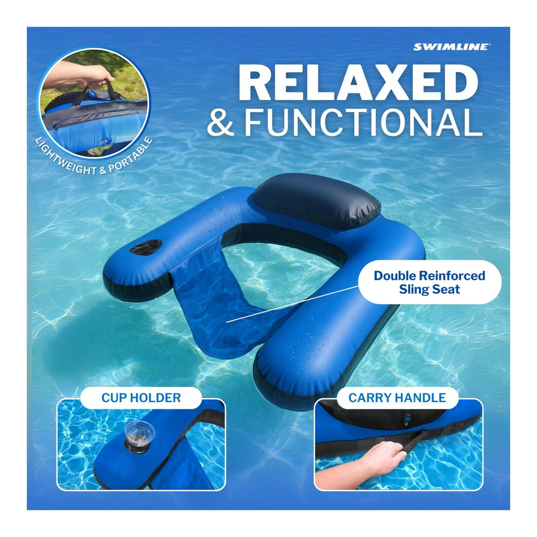 Swimline Fabric Covered U-Seat Pool Float with Mesh Sling Seat &amp; Cupholder | 90465