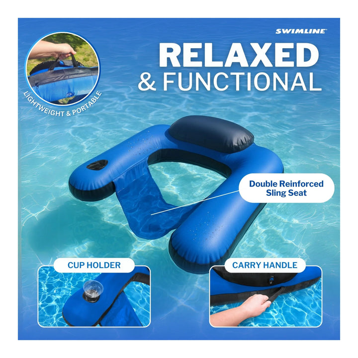 Swimline Fabric Covered U-Seat Pool Float with Mesh Sling Seat &amp; Cupholder | 90465