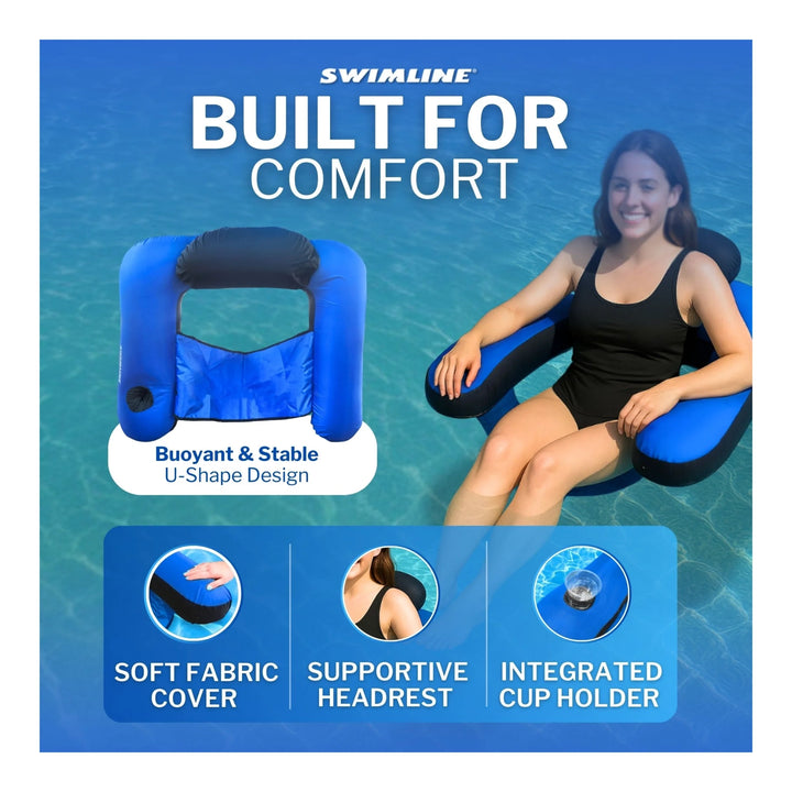 Swimline Fabric Covered U-Seat Pool Float with Mesh Sling Seat &amp; Cupholder | 90465