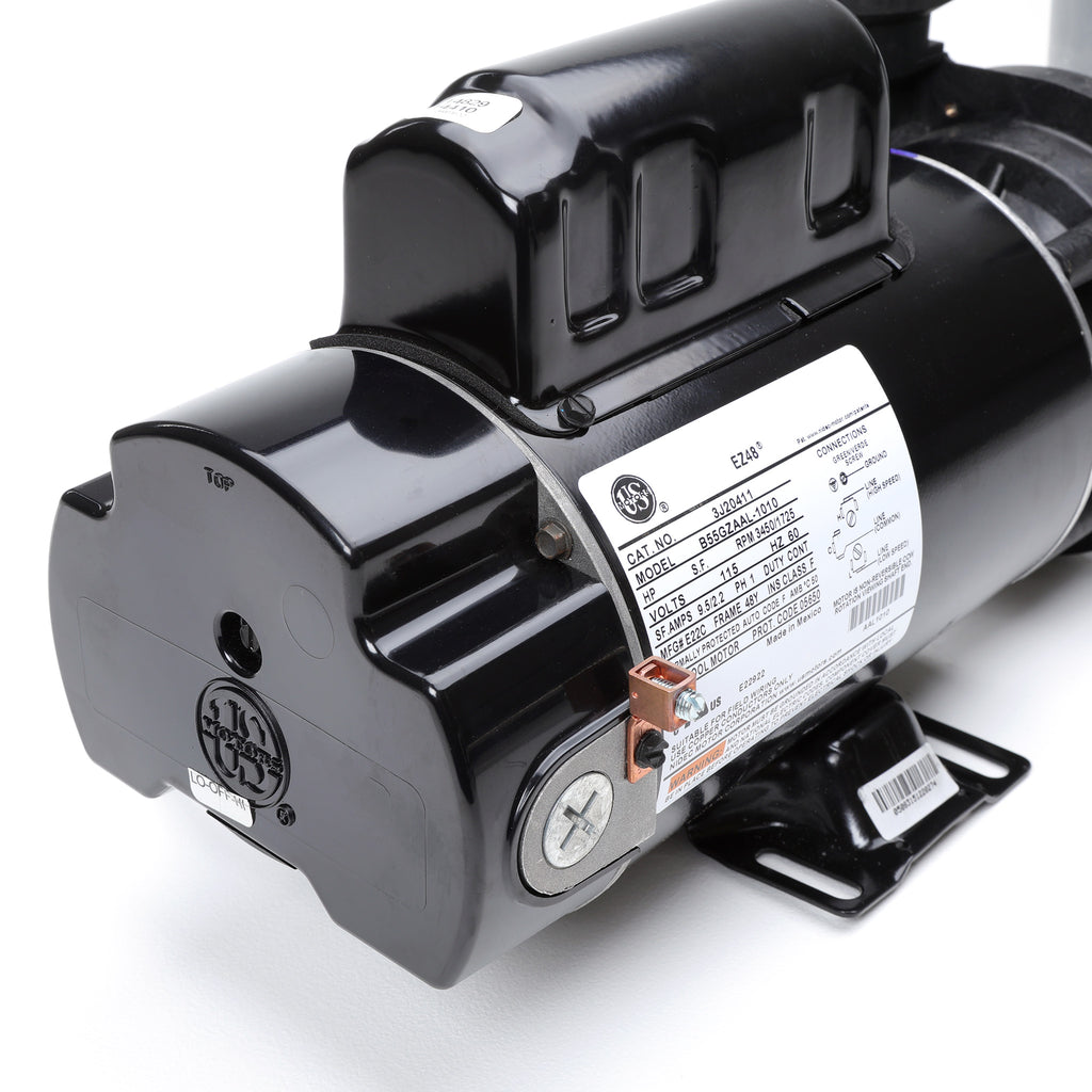 Waterway 2 HP Hi-Flo 2 dual-speed above ground pump in black with a rounded motor housing and attached mounting bracket