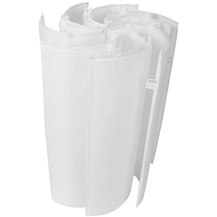 white pool filter grid set with multiple vertical panels arranged circularly in a cylindrical shape