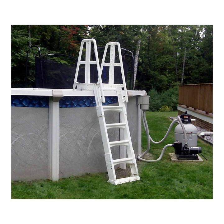 Vinyl Works A-Frame 4 Tread A/G Pool Ladder w/ Slide Lock Barrier, White or Taupe | SLA-W