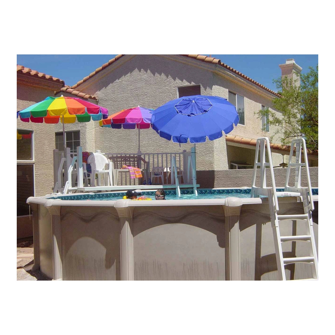 Vinyl Works A-Frame 4 Tread A/G Pool Ladder w/ Slide Lock Barrier, White or Taupe | SLA-W