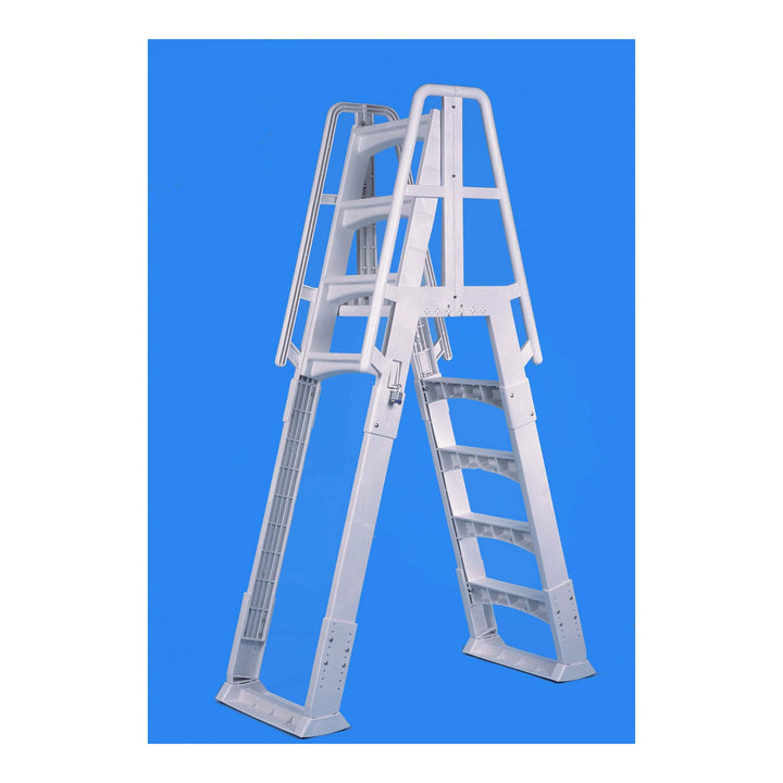 Vinyl Works A-Frame 4 Tread A/G Pool Ladder w/ Slide Lock Barrier, White or Taupe | SLA-W
