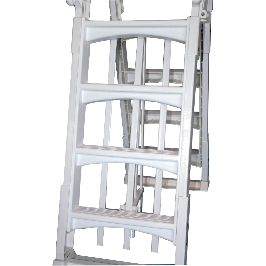 Vinyl Works A-Frame 4 Tread A/G Pool Ladder w/ Slide Lock Barrier, White or Taupe | SLA-W