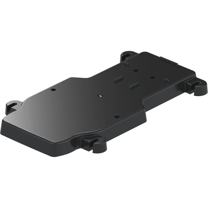 black plastic mounting base plate with multiple mounting points and a slightly raised edge on one side
