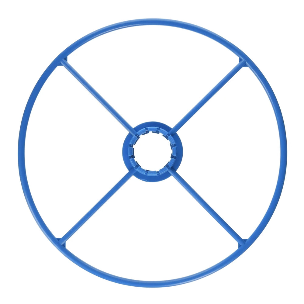turquoise circular deflector wheel with four spokes and a central ring for attachment