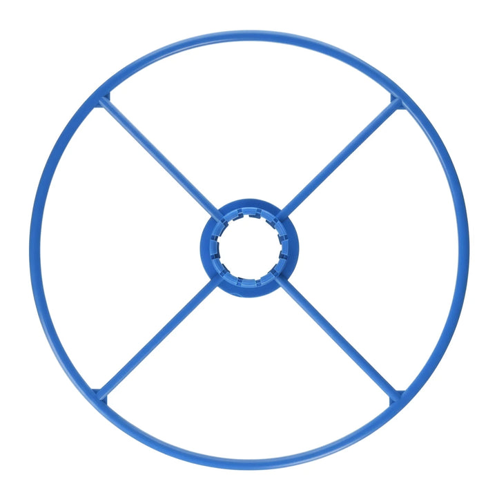 turquoise circular deflector wheel with four spokes and a central ring for attachment