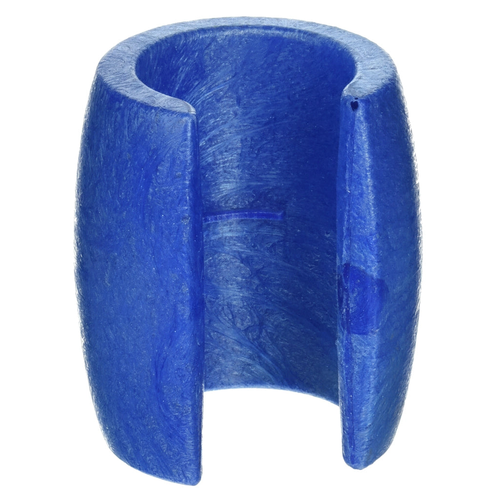 Blue cylindrical float component with a vertical open slit and rounded edges used for cleaner hose support