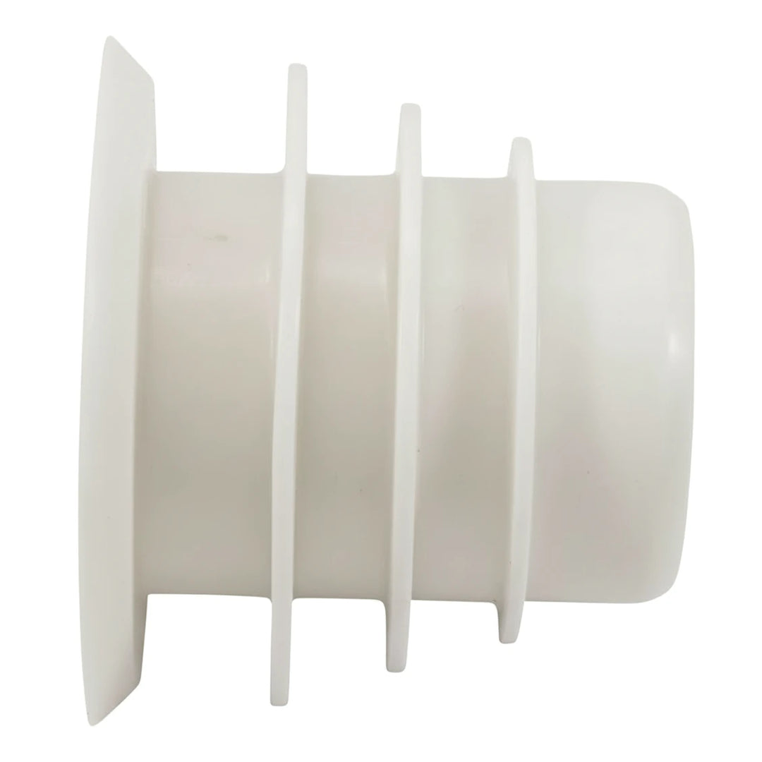 White cylindrical valve cuff with four equally spaced vertical ribs and a flat square flange on one end