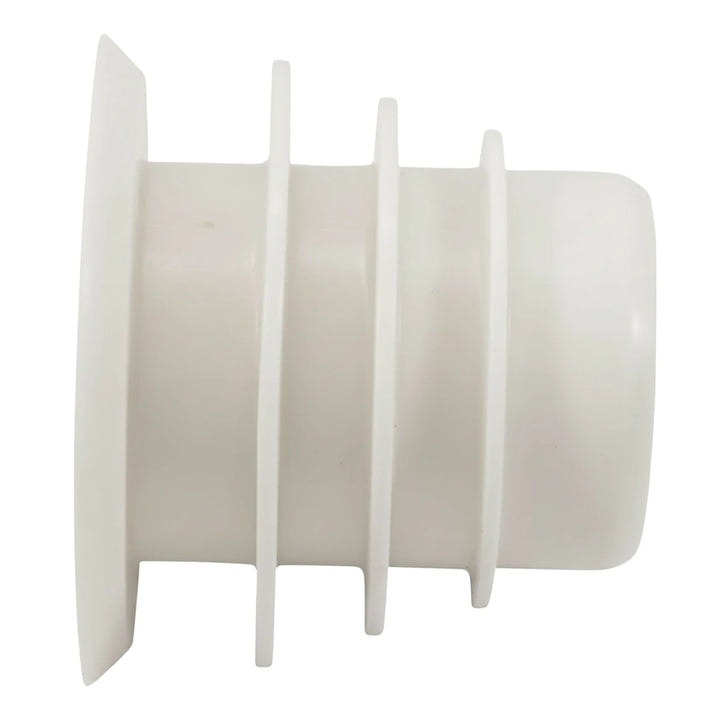 White cylindrical valve cuff with four equally spaced vertical ribs and a flat square flange on one end