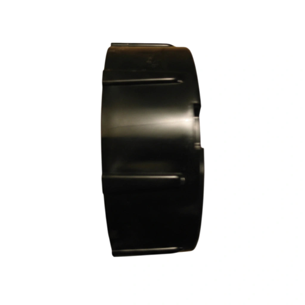 black cylindrical plastic component with ridges, likely a union or buttress part for pool equipment